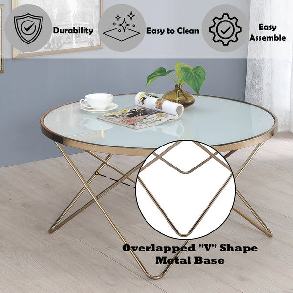 ACME Valora Champagne & Frosted Glass Coffee Table Model 81825