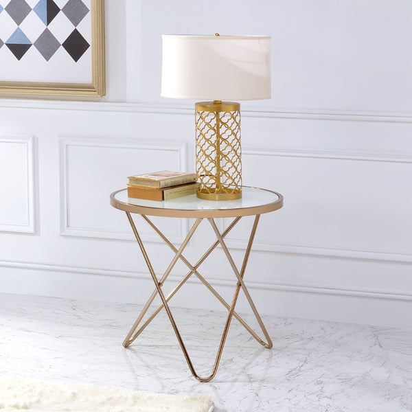 ACME Valora Champagne & Frosted Glass End Table Model 81827