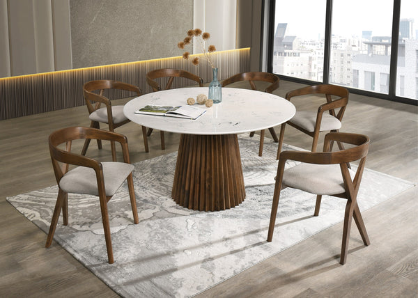 Nancy + Weiss Mid-Century Modern Marble + Walnut Dining Table Set