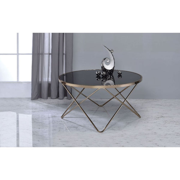 ACME Valora Champagne & Black Glass Coffee Table Model 81830