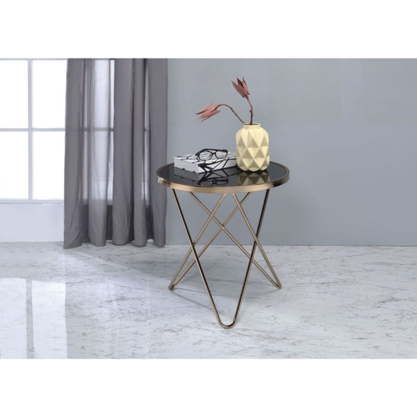 ACME Valora Champagne & Black Glass End Table Model 81832