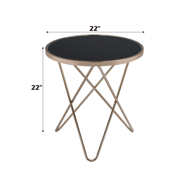 ACME Valora Champagne & Black Glass End Table Model 81832