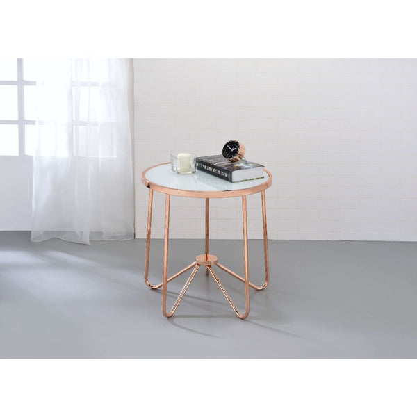ACME Alivia Rose Gold & Frosted Glass End Table Model 81837