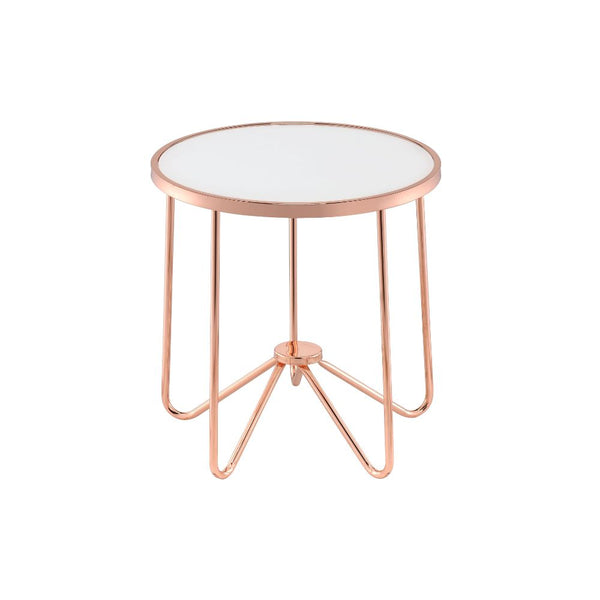 ACME Alivia Rose Gold & Frosted Glass End Table Model 81837