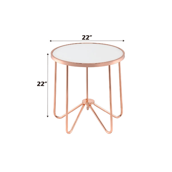 ACME Alivia Rose Gold & Frosted Glass End Table Model 81837