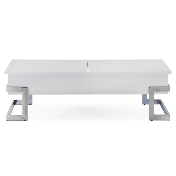 ACME Calnan WhiteHigh Gloss & Chrome Coffee Table with Lift Top Model 81850