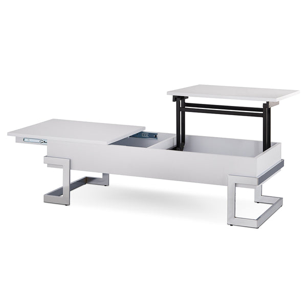ACME Calnan WhiteHigh Gloss & Chrome Coffee Table with Lift Top Model 81850