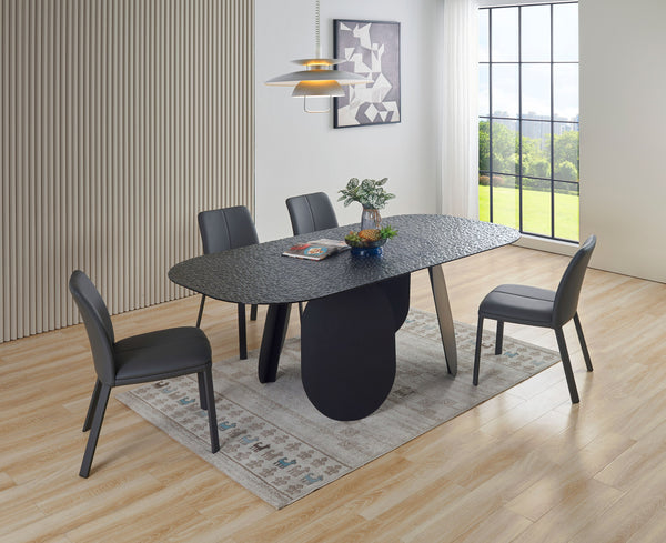 Modrest Maxine Modern Hammered Grey Glass Rectangular Dining Table Model VGYF-DT9002