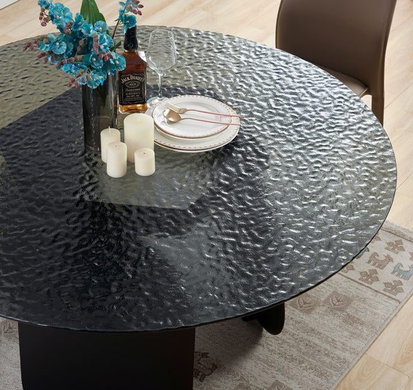 Modrest Maxine Modern Hammered Grey Glass Round Dining Table Model VGYF-DT9003