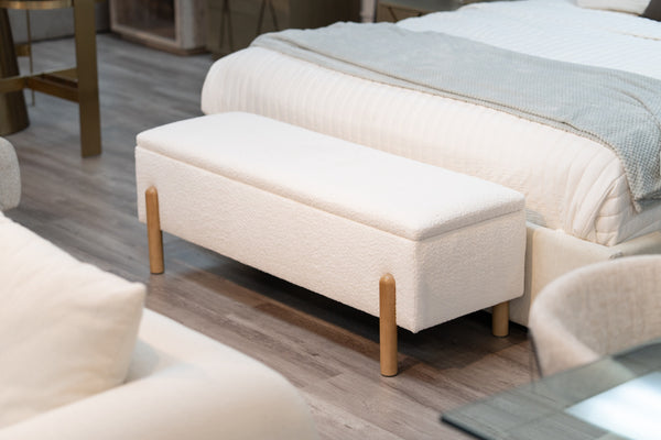 Modrest Electra Modern Ivory Fabric & Rubberwood Bench With Storage Model VGHM-F3030-IVY