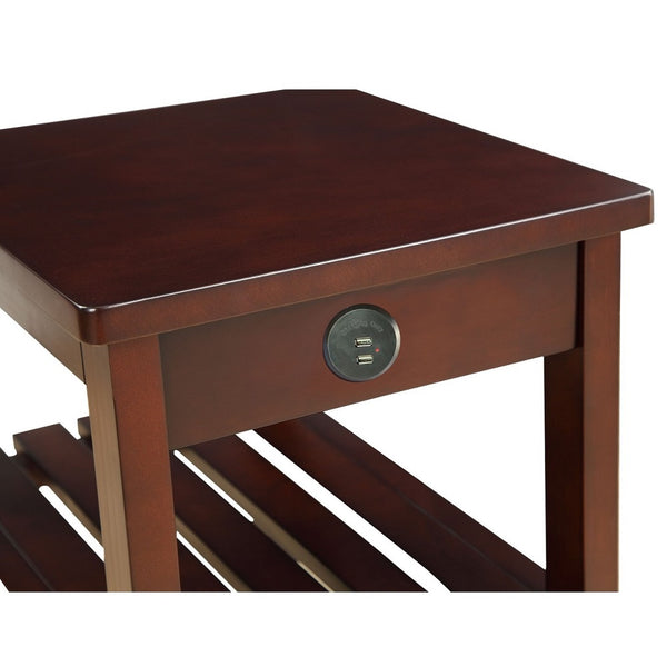 ACME Wasaki Espresso Accent Table with USB Port Model 81955