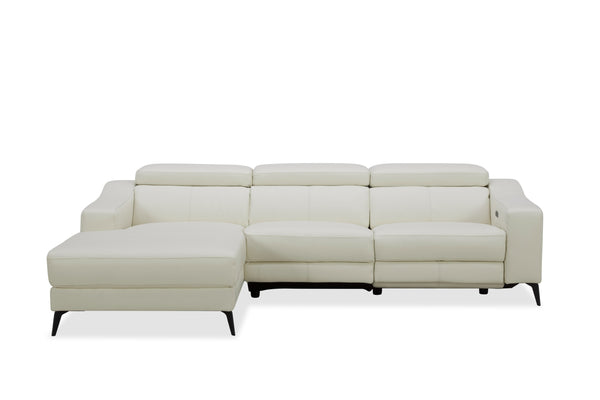 Modrest Rampart Modern L Shape Laf White Leather Sectional Sofa With 1 Recliner Model VGKM-5325-LAF-WHT-SECT