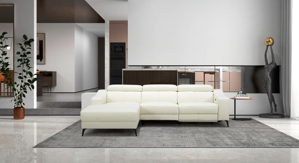 Modrest Rampart Modern L Shape Laf White Leather Sectional Sofa With 1 Recliner Model VGKM-5325-LAF-WHT-SECT