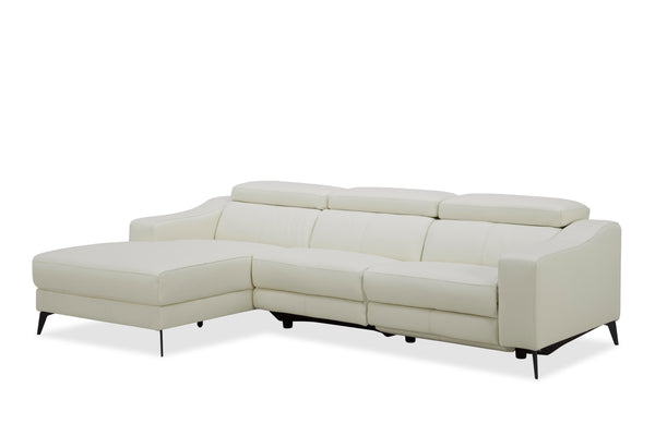 Modrest Rampart Modern L Shape Laf White Leather Sectional Sofa With 1 Recliner Model VGKM-5325-LAF-WHT-SECT