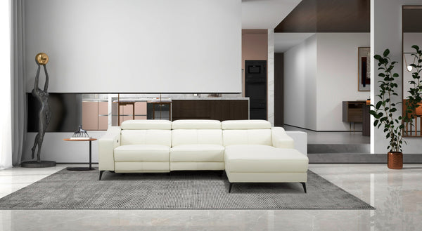 Rampart Modern L-Shape RAF White Leather Sectional Sofa with 1 Recliner