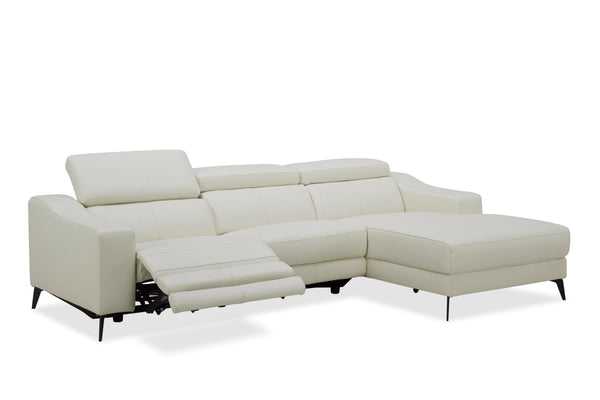 Rampart Modern L-Shape RAF White Leather Sectional Sofa with 1 Recliner