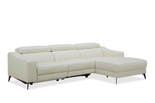 Modrest Rampart Modern L Shape Raf White Leather Sectional Sofa With 1 Recliner Model VGKM-5325-RAF-WHT-SECT