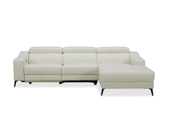 Modrest Rampart Modern L Shape Raf White Leather Sectional Sofa With 1 Recliner Model VGKM-5325-RAF-WHT-SECT