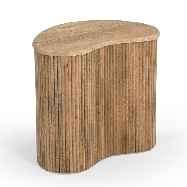 Modern Matador Modern Travertine Marble & Wood Freeform Coffee Table Set Model VGBR-SBA-2409-2408-2412-SET