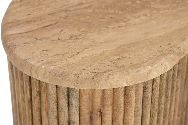 Modern Matador Modern Travertine Marble & Wood Freeform Coffee Table Set Model VGBR-SBA-2409-2408-2412-SET