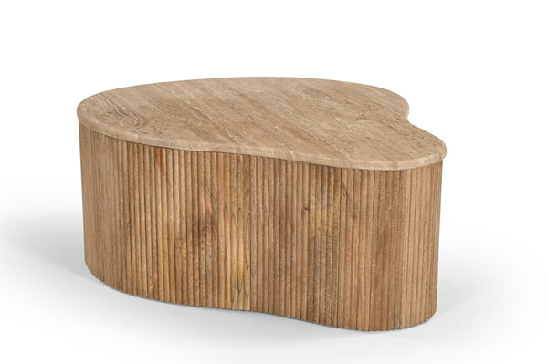 Modern Matador Modern Travertine Marble & Wood Freeform Coffee Table Set Model VGBR-SBA-2409-2408-2412-SET