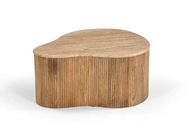 Modern Matador Modern Travertine Marble & Wood Freeform Coffee Table Set Model VGBR-SBA-2409-2408-2412-SET