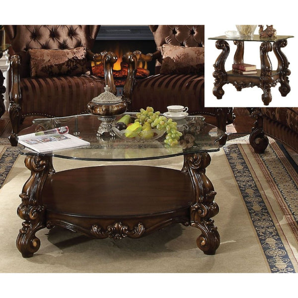 ACME Versailles Cherry Oak & Clear Glass Coffee Table Model 82080