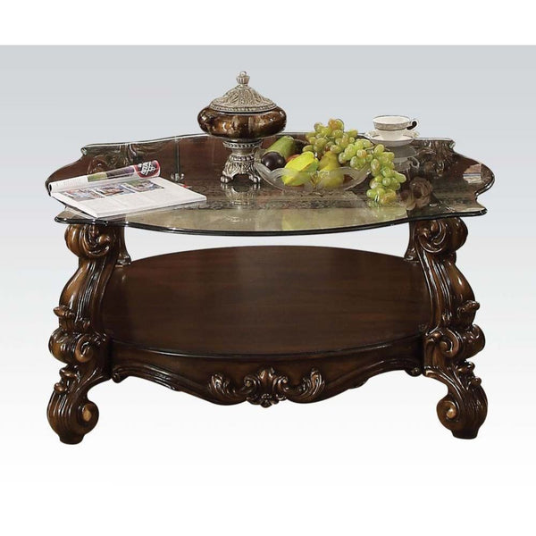 ACME Versailles Cherry Oak & Clear Glass Coffee Table Model 82080