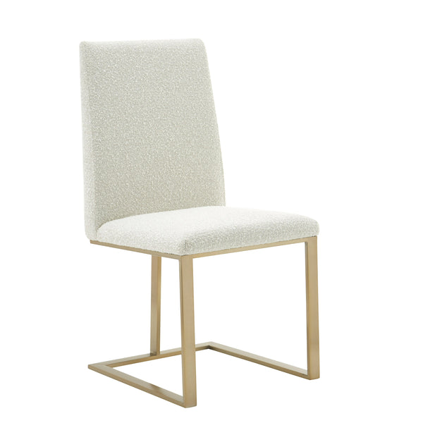 Frankie Modern Off-White Fabric + Antique Brass Dining Chair