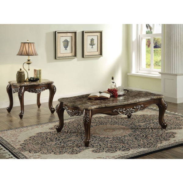 ACME Latisha Natural Marble Top & Antique Oak Coffee Table Model 82145