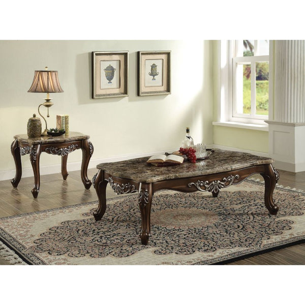 ACME Latisha Natural Marble Top & Antique Oak End Table Model 82147