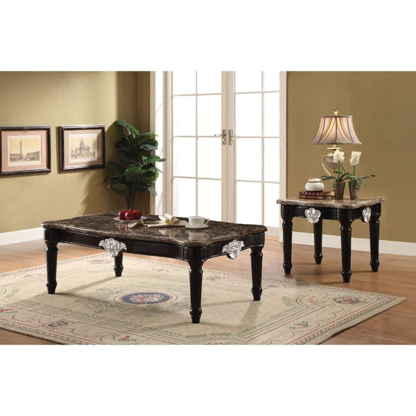ACME Ernestine Natural Marble Top & Black Coffee Table Model 82150