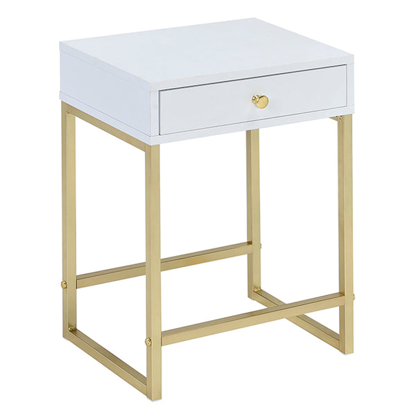 ACME Coleen White & Brass Accent Table Model 82298
