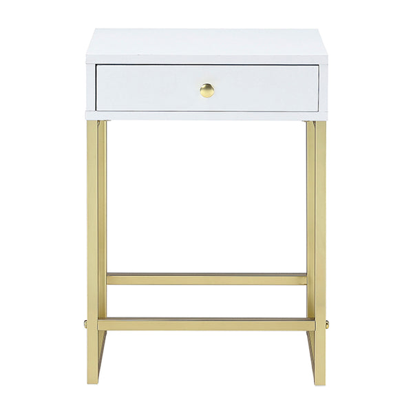 ACME Coleen White & Brass Accent Table Model 82298