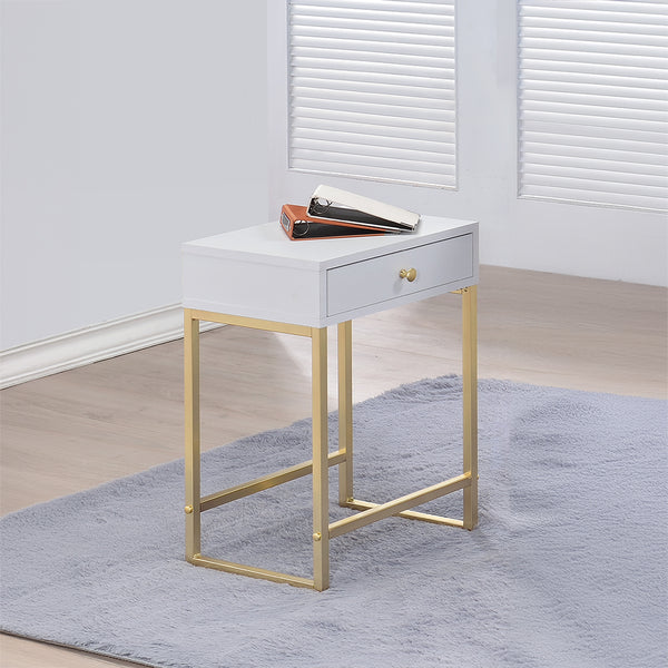 ACME Coleen White & Brass Accent Table Model 82298