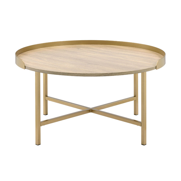 ACME Mithea Oak Table Top & Gold Coffee Table Model 82335