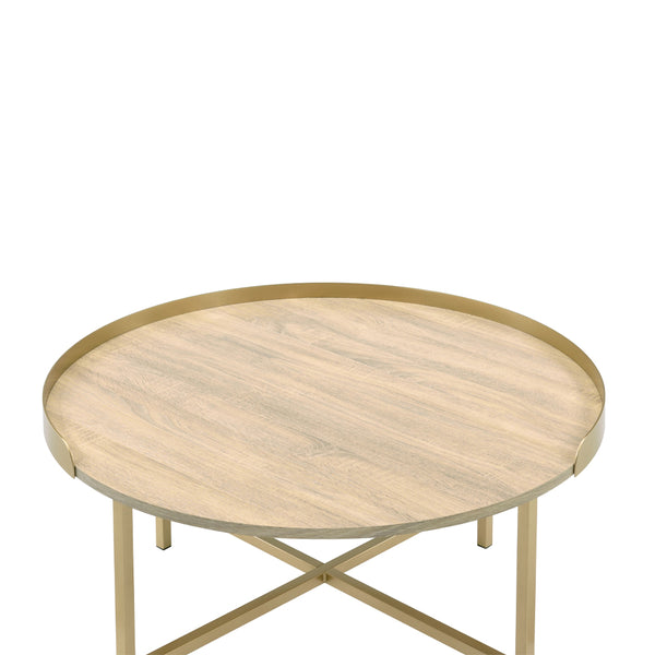 ACME Mithea Oak Table Top & Gold Coffee Table Model 82335