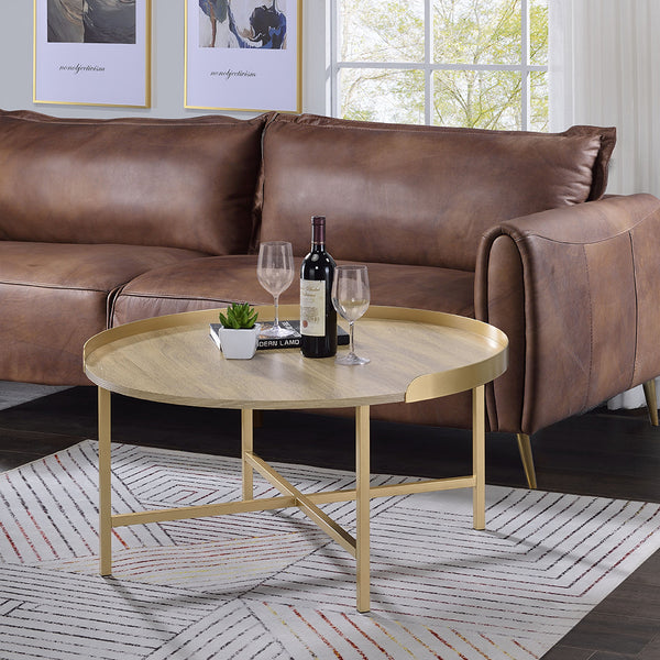 ACME Mithea Oak Table Top & Gold Coffee Table Model 82335