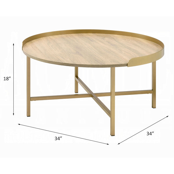 ACME Mithea Oak Table Top & Gold Coffee Table Model 82335