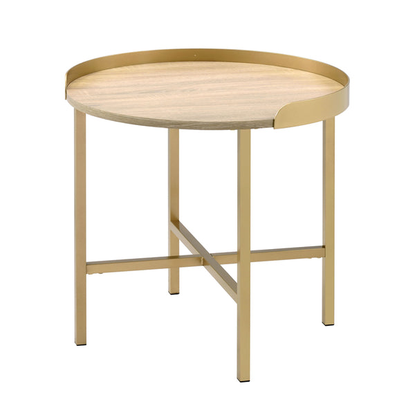 ACME Mithea Oak Table Top & Gold End Table Model 82337