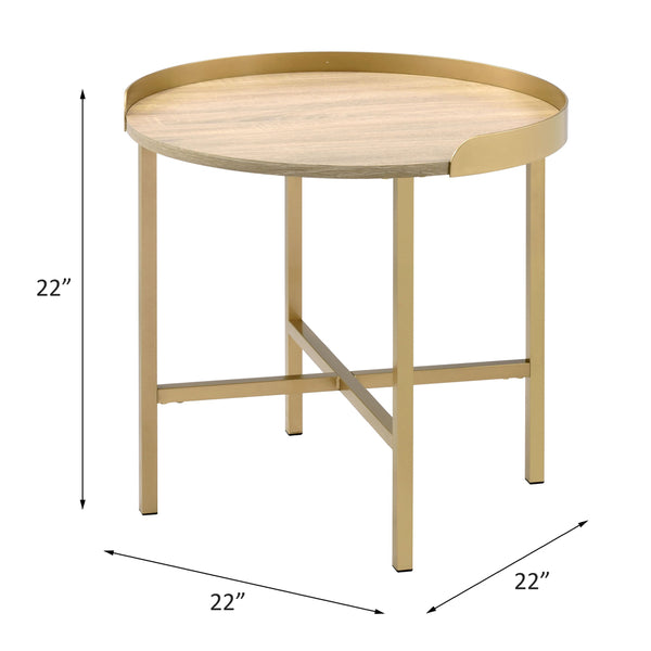 ACME Mithea Oak Table Top & Gold End Table Model 82337