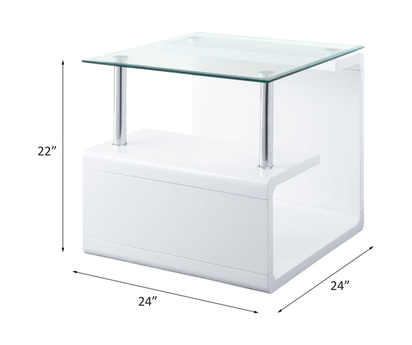 ACME Nevaeh Clear Glass & White High Gloss End Table Model 82362