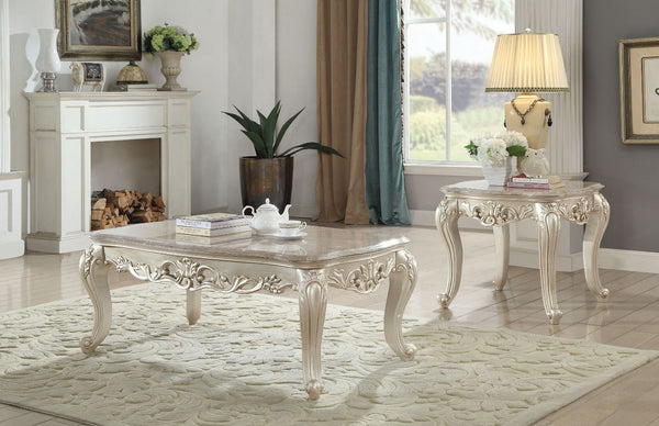 ACME Gorsedd Natural Marble Top & Golden Ivory Coffee Table Model 82440
