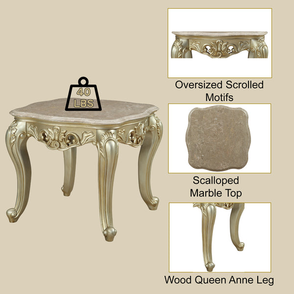 ACME Gorsedd Natural Marble Top & Golden Ivory End Table Model 82442