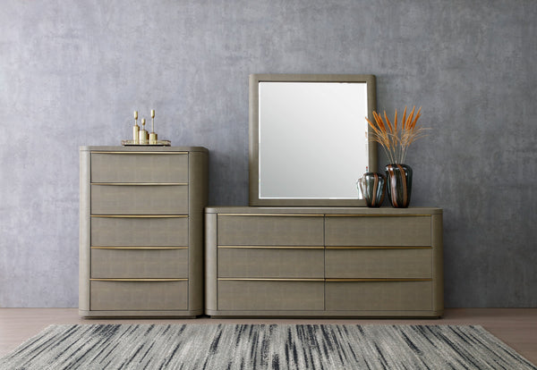 Modrest Lois Modern Beige Shagreen & Brass Chest Model VGVC-J2408-5H