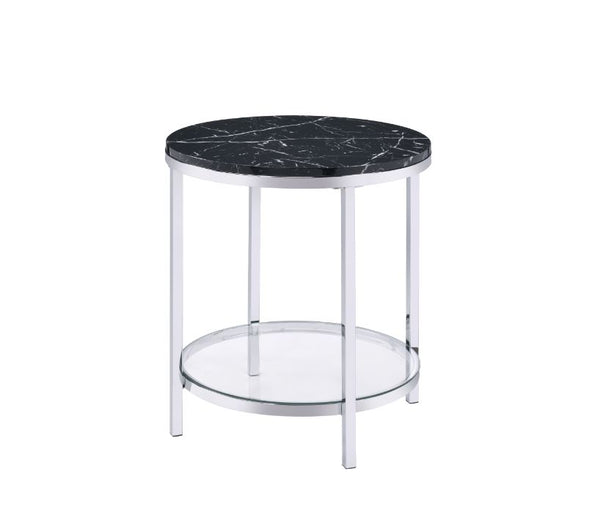 ACME Virlana Black Engineered Stone & Chrome End Table Model 82477