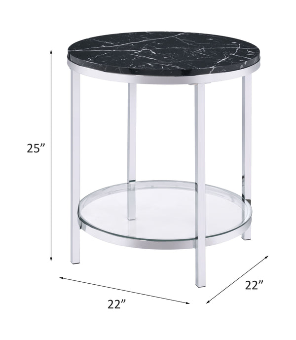 ACME Virlana Black Engineered Stone & Chrome End Table Model 82477