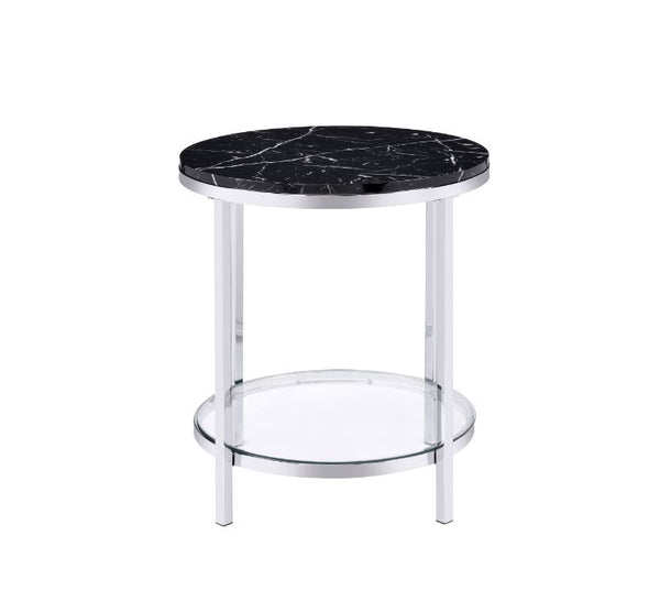 ACME Virlana Black Engineered Stone & Chrome End Table Model 82477