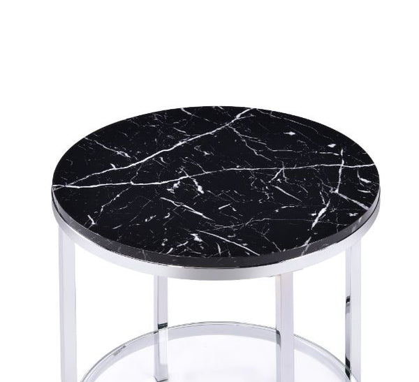 ACME Virlana Black Engineered Stone & Chrome End Table Model 82477