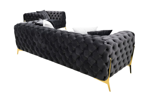 Clarice Transitional Black Velvet Sofa Set